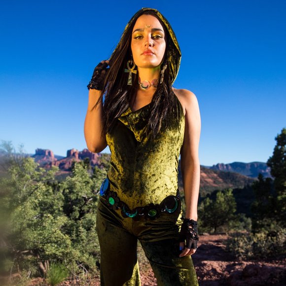 Emerald Green Velvet Hooded Jumpsuit - Warrior Within De… - Picture 4 of 6